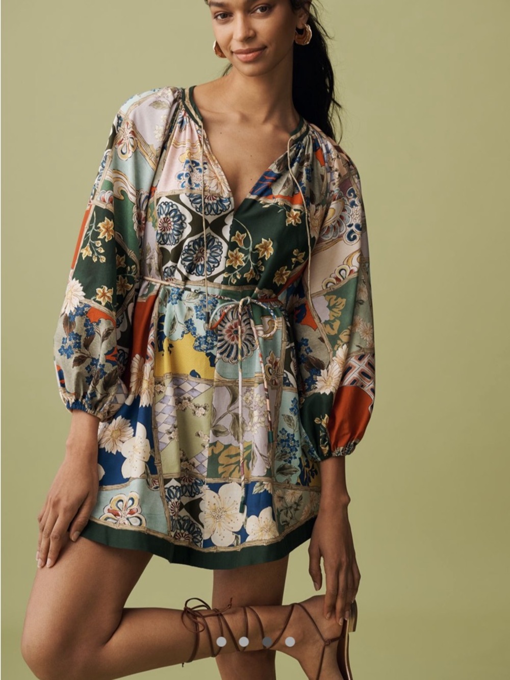 NEW ALEMAIS WOMENS BIANCA LONG SLEEVE BELTED MINI DRESS SIZE 8 PRINT SUMMER